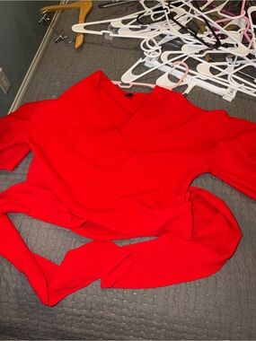 Bright Red Wrap-Style Top